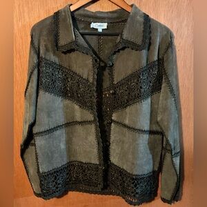 Vintage Carducci Dark Brown Suede with Crochet Trim Jacket M